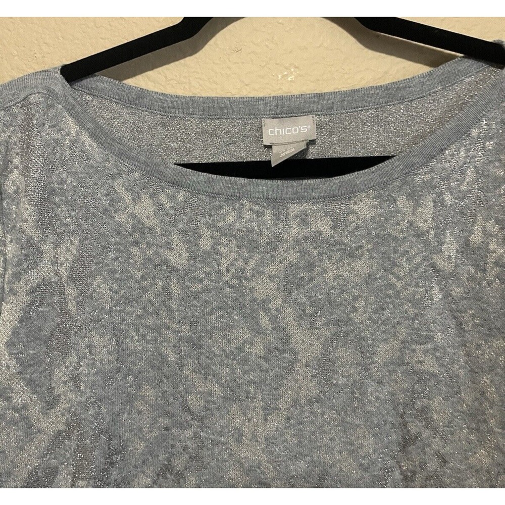 Chicos Sweater Long Sleeve Animal Print Silver Gold Size 2 Large Metallic - Picture 6 of 10